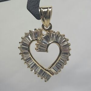 14K Gold Plated CZ Baguette Heart Pendant Charm